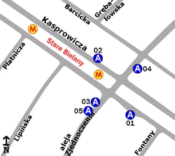 Schemat rozmieszczenia przystanków w zespole "Metro Stare Bielany"