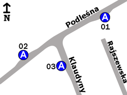 Schemat rozmieszczenia przystanków w zespole Klaudyny