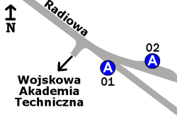 Schemat rozmieszczenia przystanków w zespole Radiowa-WAT