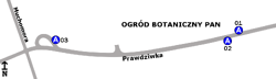 Schemat rozmieszczenia przystanków w zespole "Ogród Botaniczny"