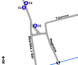Schemat rozmieszczenia przystanków w zespole "Osiedle Derby"