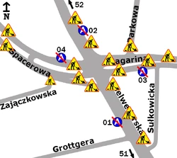 Schemat rozmieszczenia przystanków w zespole Spacerowa