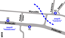 Schemat rozmieszczenia przystanków w zespołach Hołubcowa i Łączyny