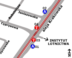 Schemat rozmieszczenia przystanków w zespole Instytut Lotnictwa