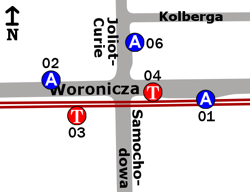 Schemat rozmieszczenia przystanków w zespole Samochodowa
