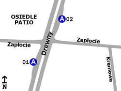 Schemat rozmieszczenia przystanków w zespole „Osiedle Patio”