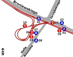 Schemat rozmieszczenia przystanków w zespole "Piaski"