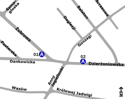 Schemat rozmieszczenia przystanków w zespole „Anny Jagiellonki”