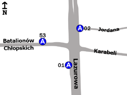 Schemat rozmieszczenia przystanków w zespole „Batalionów Chłopskich”