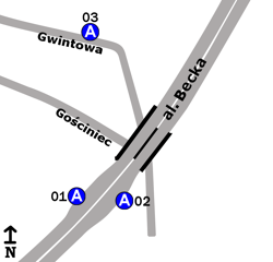 Schemat rozmieszczenia przystanków w zespole "Siekierki-Sanktuarium"