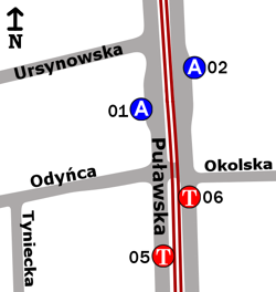 Schemat rozmieszczenia przystanków w zespole Park Dreszera