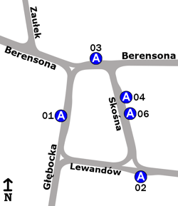 Schemat rozmieszczenia przystanków w zespole „Grodzisk”
