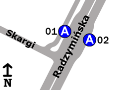 Schemat rozmieszczenia przystanków w zespole „Piotra Skargi”