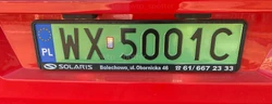 Specjalna tablica rejestracyjna dla samochodów elektrycznych na autobusie Solaris Urbino 18 electric 5870.