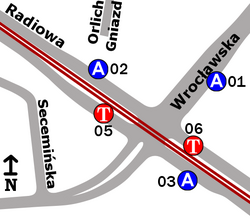 Schemat rozmieszczenia przystanków w zespole „Orlich Gniazd”