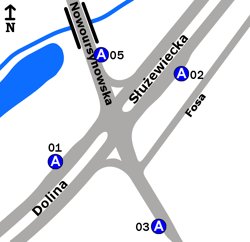 Schemat rozmieszczenia przystanków w zespole Nowoursynowska