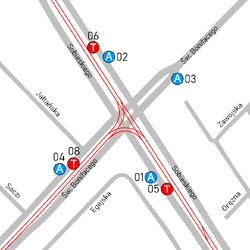 Schemat rozmieszczenia przystanków w zespole „Świętego Bonifacego”