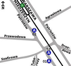 Schemat rozmieszczenia przystanków w zespole PKP Miedzeszyn