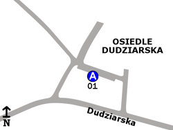 Schemat rozmieszczenia przystanków w zespole Osiedle Dudziarska