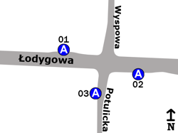 Schemat rozmieszczenia przystanków w zespole „Potulicka”