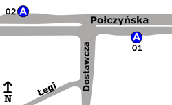 Schemat rozmieszczenia przystanków w zespole Dostawcza
