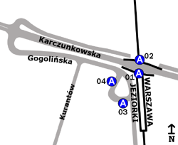 Schemat rozmieszczenia przystanków w zespole PKP Jeziorki