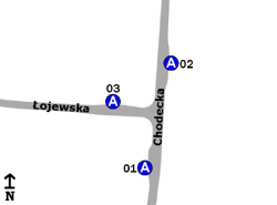 Schemat rozmieszczenia przystanków w zespole Łojewska