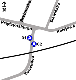 Schemat rozmieszczenia przystanków w zespole „Kolejowa”