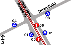 Schemat rozmieszczenia przystanków w zespole Nowolipki