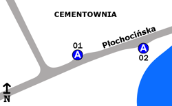 Schematy rozmieszczenia przystanków w zespole "Cementownia"