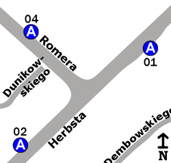 Schemat rozmieszczenia przystanków w zespole Dunikowskiego