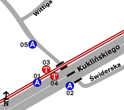 Schemat rozmieszczenia przystanków w zespole "Świderska"