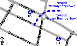 Schemat rozmieszczenia przystanków w zespole Nowy Rembertów