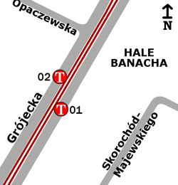 Schemat rozmieszczenia przystanków w zespole Hale Banacha