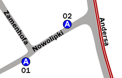 Schemat rozmieszczenia przystanków w zespole "Zamenhofa"