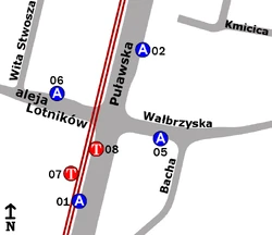Schemat rozmieszczenia przystanków w zespole Aleja Lotników