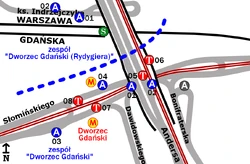 Rozmieszczenie przystanków w zespole „Dworzec Gdański”