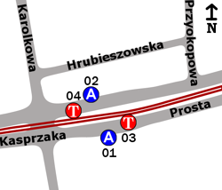 Schemat rozmieszczenia przystanków w zespole Karolkowa
