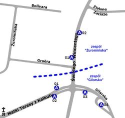 Schemat rozmieszczenia przystanków w zespołach „Gilarska” i „Żuromińska”