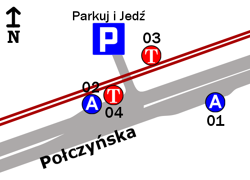 Schemat rozmieszczenia przystanków w zespole Połczyńska Parking P+R