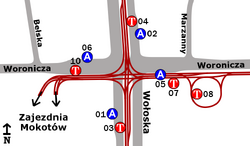 Schemat rozmieszczenia przystanków w zespole "Woronicza"