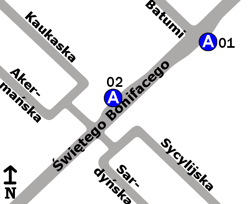 Schemat rozmieszczenia przystanków w zespole "Batumi"