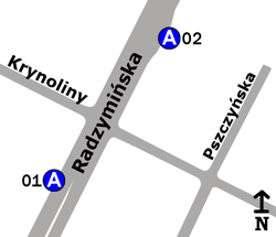 Schemat rozmieszczenia przystanków w zespole „Krynoliny”