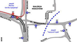 Schemat rozmieszczenia przystanków w zespołach "Rzymowskiego" oraz "Instytut Fizyki"