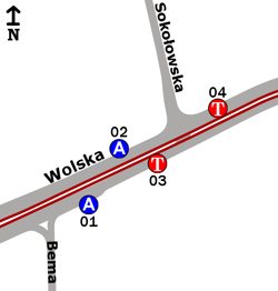 Schemat rozmieszczenia przystanków w zespole Sokołowska
