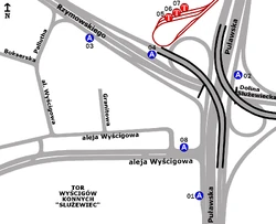 Schemat rozmieszczenia przystanków w zespole Wyścigi