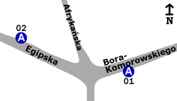 Schemat rozmieszczenia przystanków w zespole „Afrykańska”