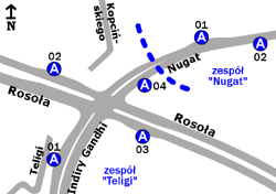 Schemat rozmieszczenia przystanków w zespołach Teligi i Nugat