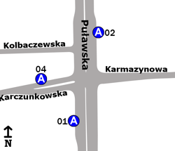 Schemat rozmieszczenia przystanków w zespole "Karczunkowska"