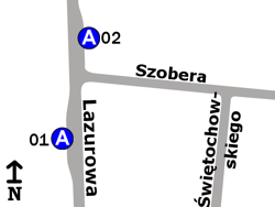 Schemat rozmieszczenia przystanków w zespole Szobera